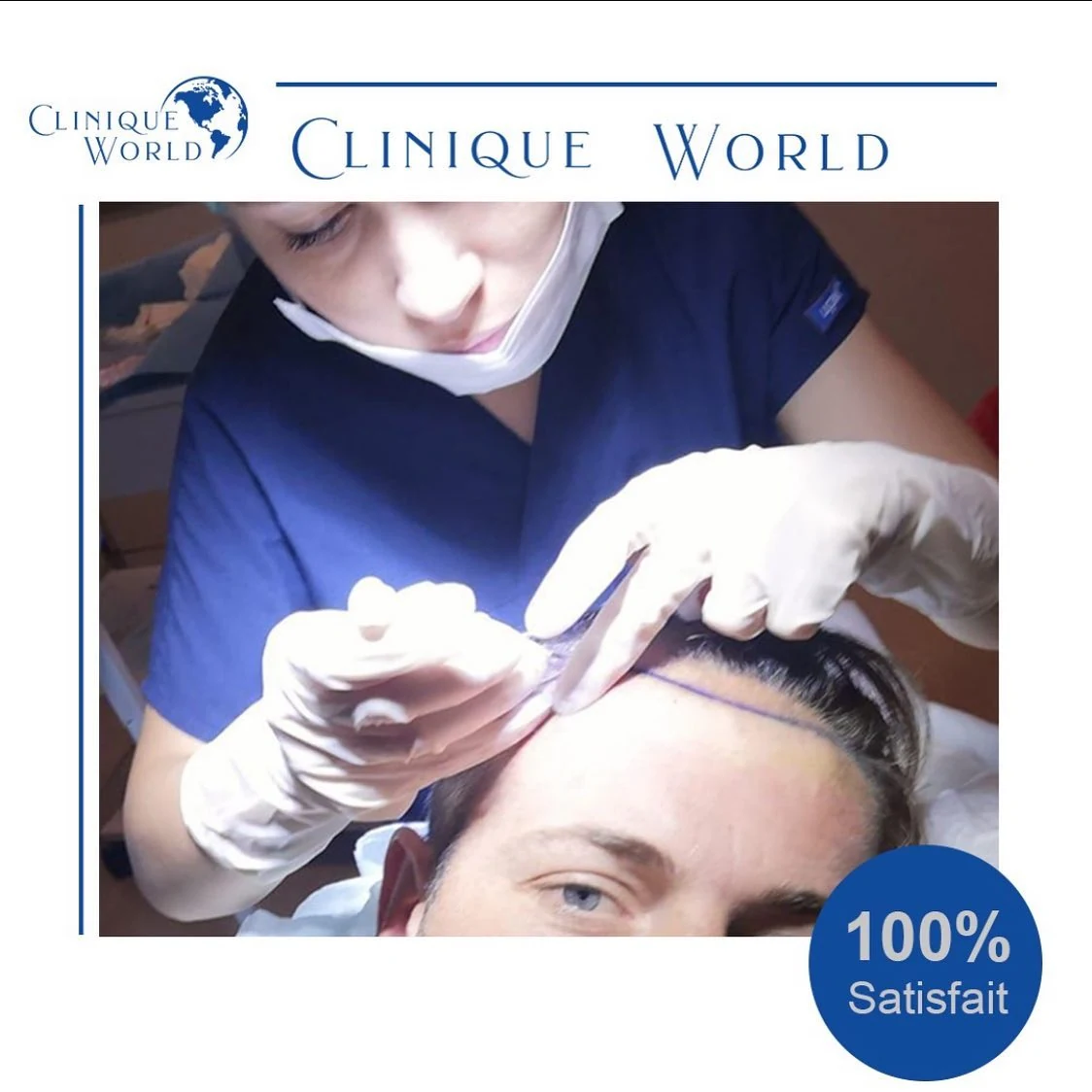 Hairline preparation at the clinic, archive photograph published by Clinique World
