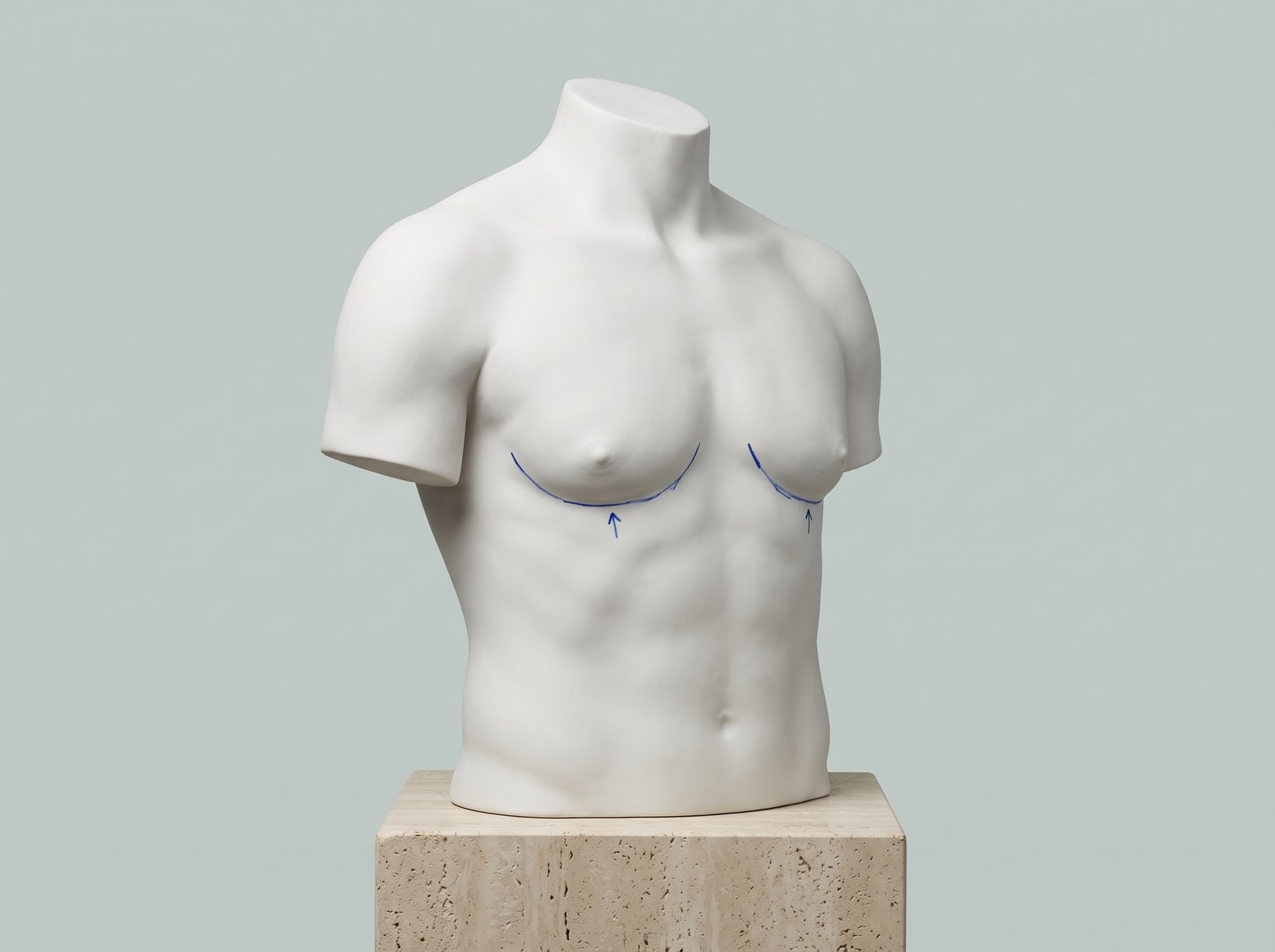 Male torso with localised chest volume, conceptual porcelain illustration