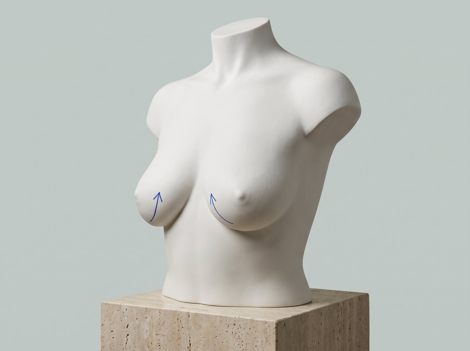 Breast sagging with retained volume, conceptual porcelain illustration